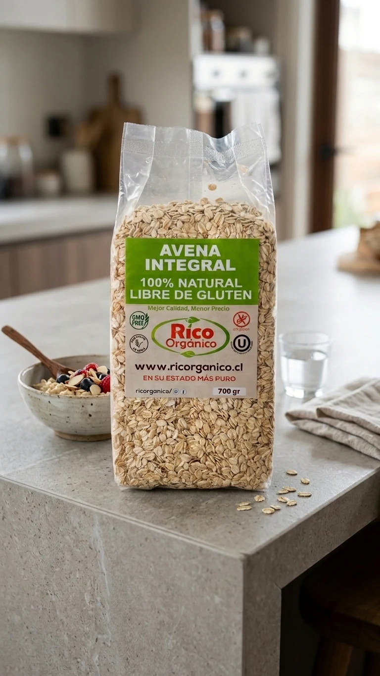 Avena libre de gluten RicOrganico servida en una cocina